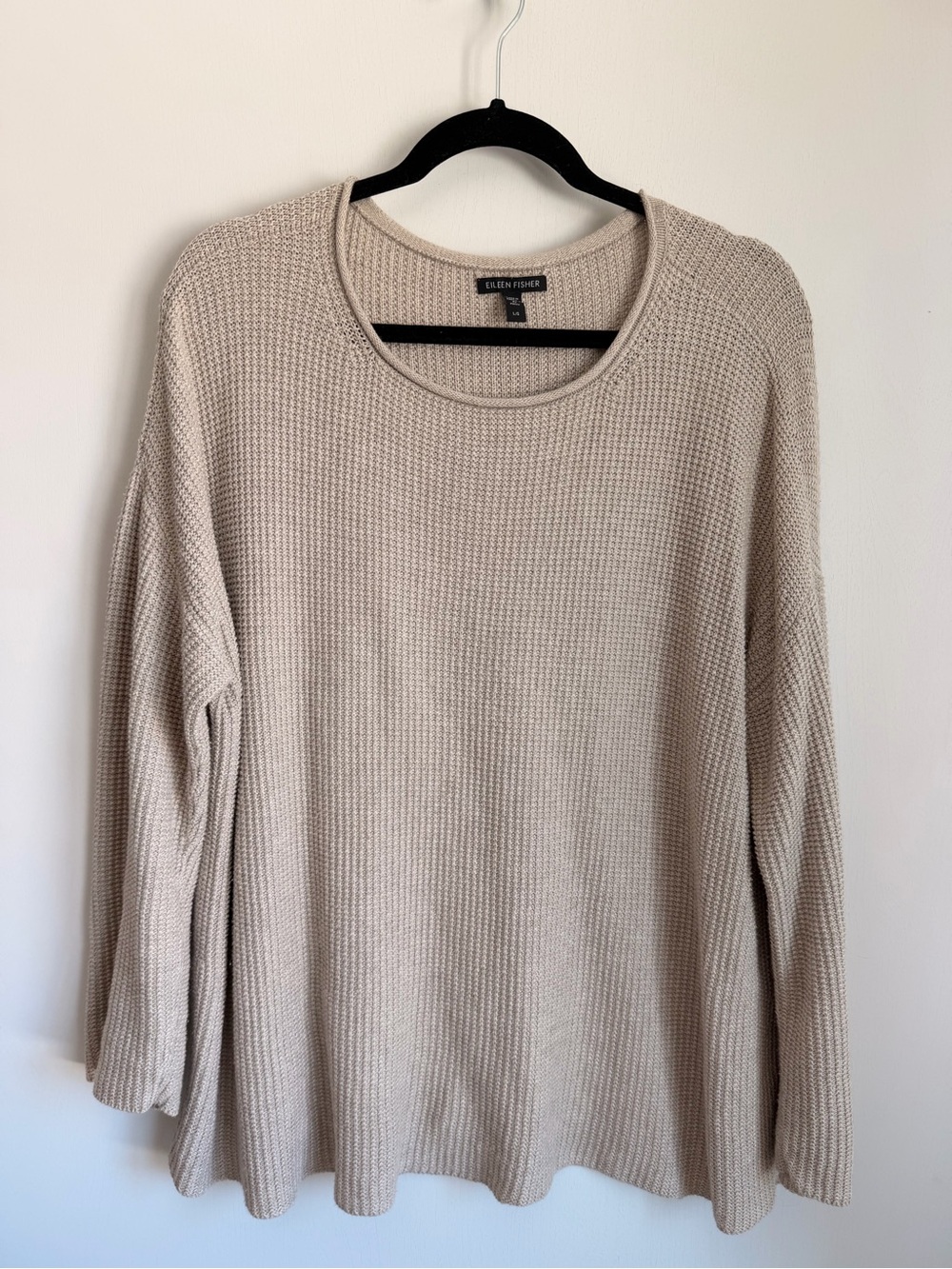 Eileen Fisher Beige Waffle-Knit Crewneck Sweater